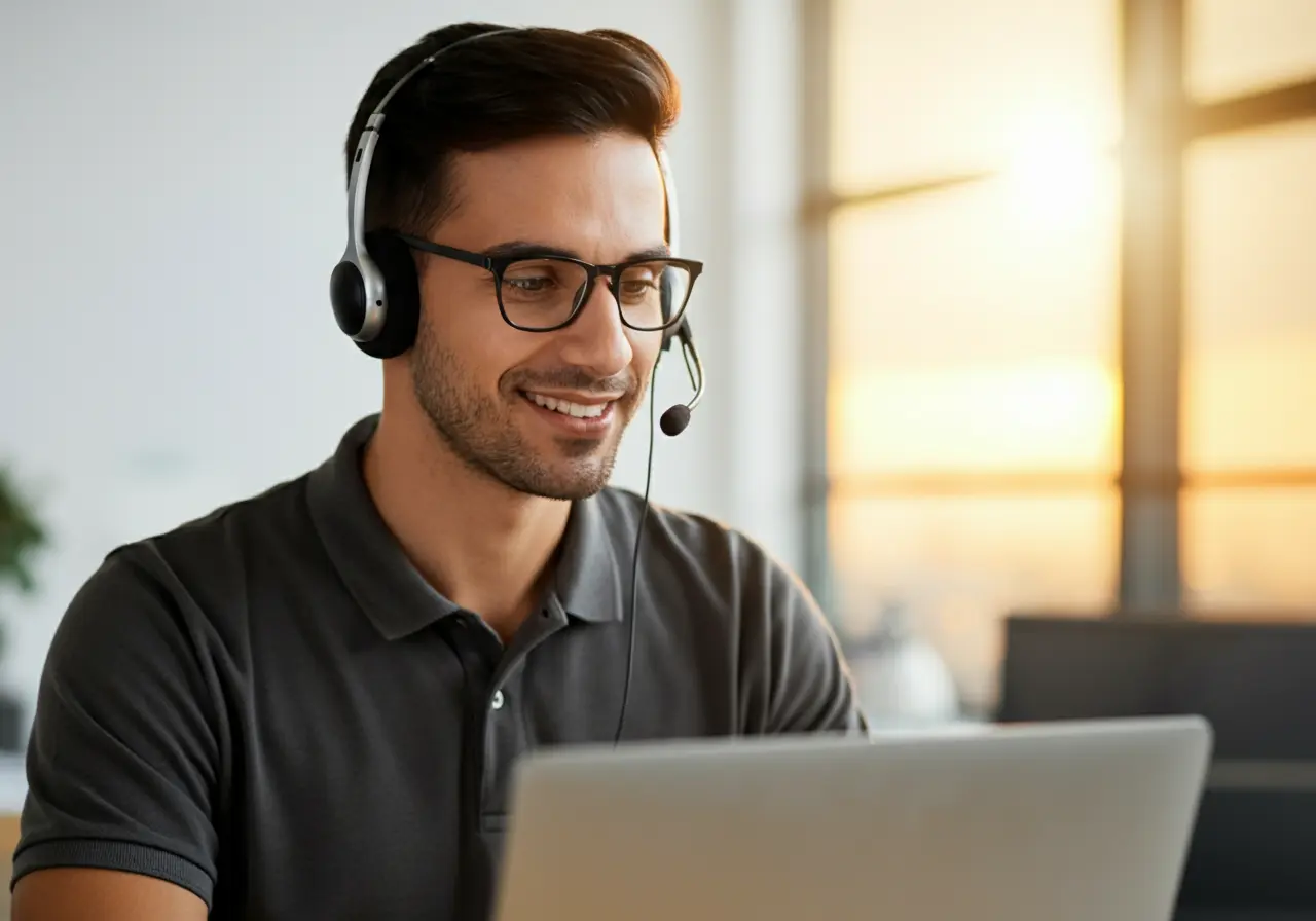Agente de soporte humano asistiendo a cliente desde videollamada.