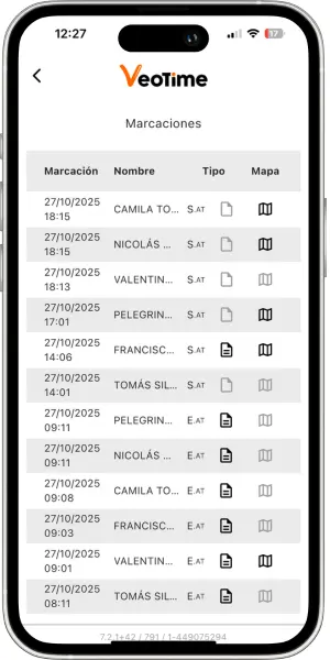 Panel del empleador con fichadas y estados en tiempo real desde la app.