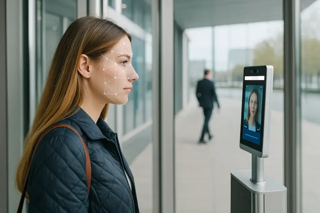 Dispositivo biométrico identificando el rostro para control horario.